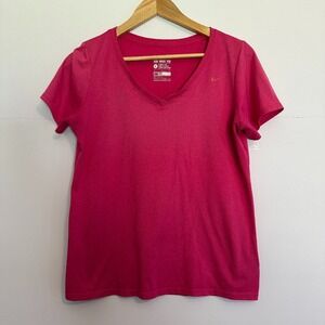 Nike T-Shirt Women's Size Large Pink V-Neck Dri-Fit Athletic Cut Gym Workout